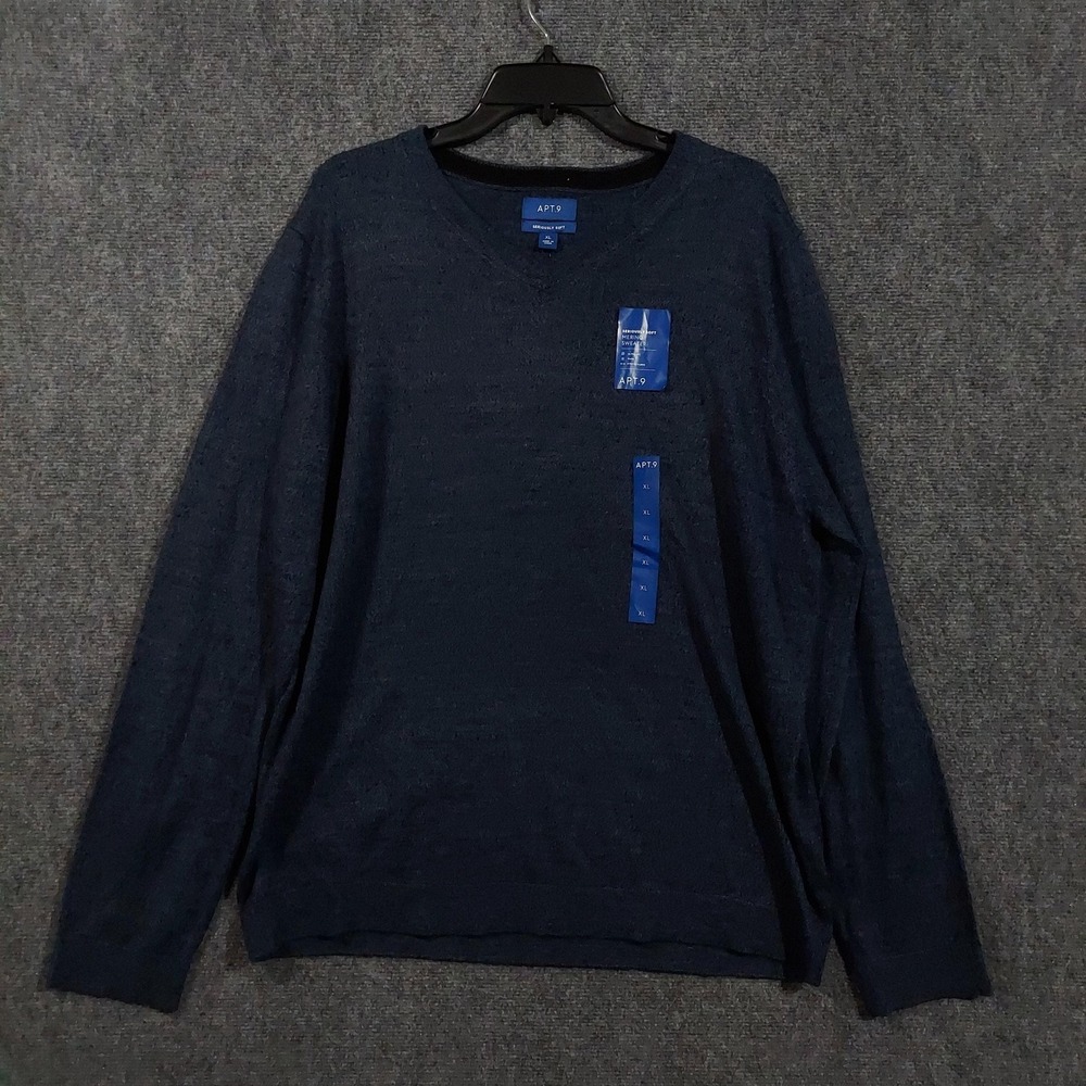 APT.9 Sweater Mens XL Navy Blue Seriously Soft Merino Blend Crewneck Pullover